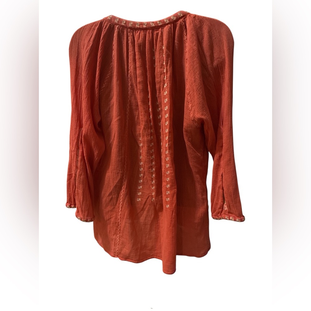 Joie Terracotta Embroidered 100% Cotton Long Sleeve Blouse. Size Medium. - Picture 12 of 13